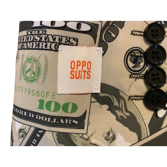 OppoSuits Mens Cash Money $100 Bill Novelty Suit Set Blazer Slacks Size 40 34x33